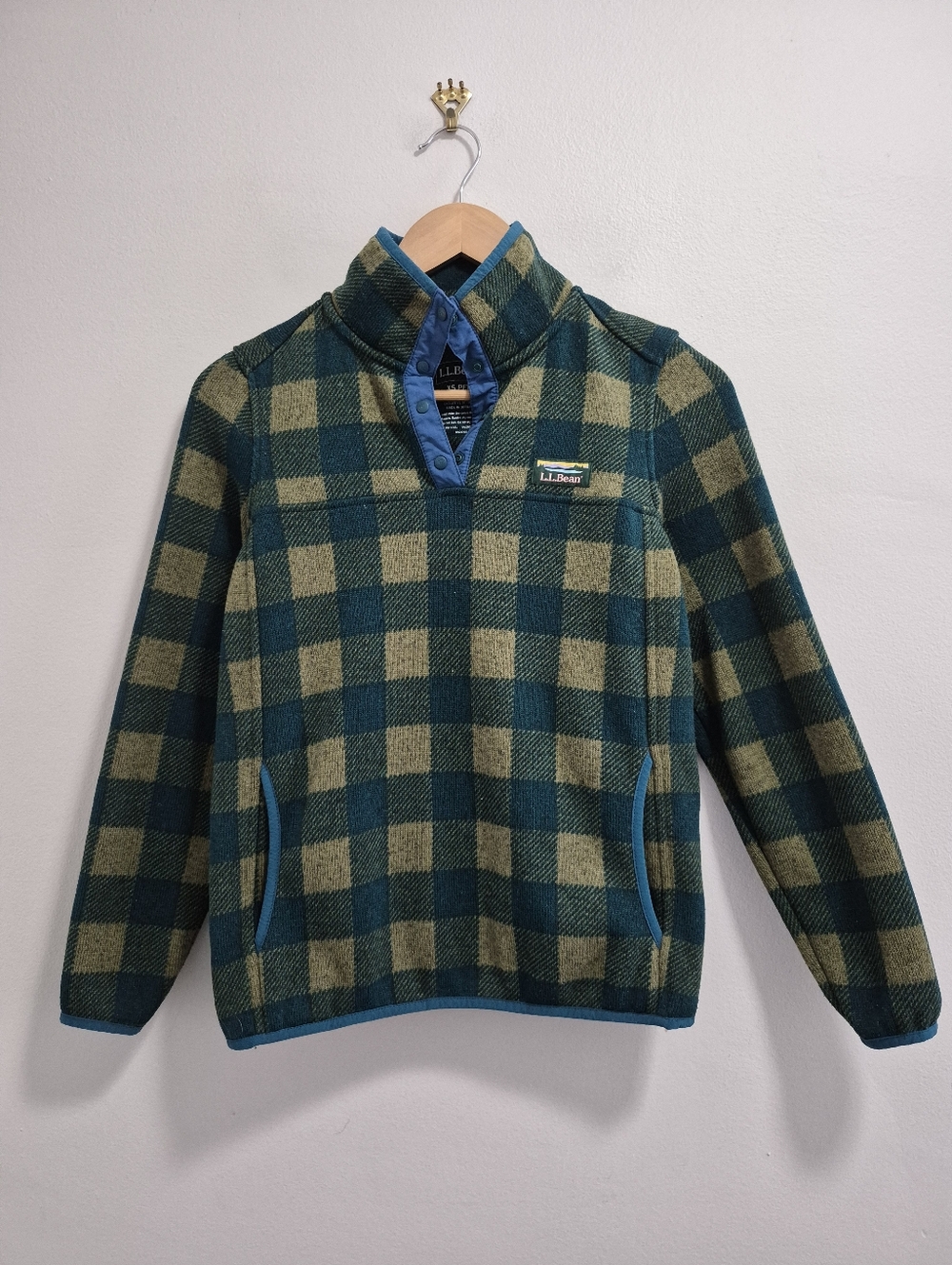 L.L. Bean Quarter Snap Pullover in Green Buffalo Check Plaid XS Petite